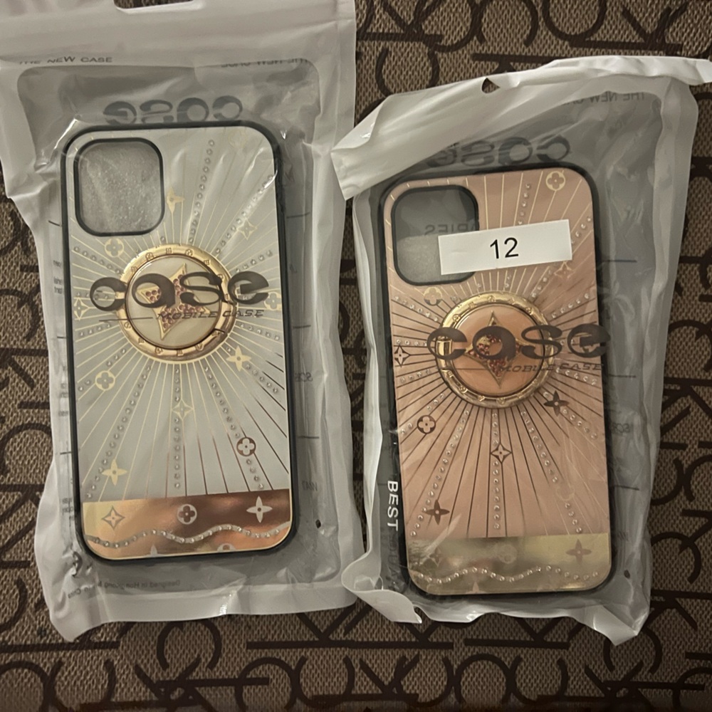 iPhone 12 FULL BLING Hard shell case + lanyard x2